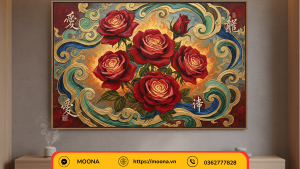 tranh hoa hồng màu pastel giúp căn phòng có chiều sâu nghệ thuật