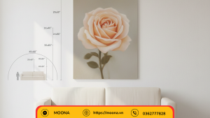 lựa chọn kích thước tranh canvas hoa hồng phù hợp tường phòng khách
