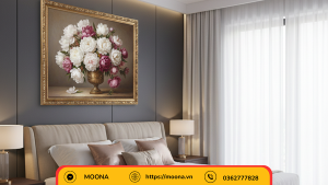 Tranh canvas hoa mẫu đơn treo phòng ngủ tinh tế