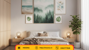 Tranh canvas treo phong ngủ in UV chất liệu vải mềm, gam màu khác nhau phù hợp trang trí phòng ngủ