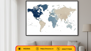Tranh canvas bản đồ thế giới phong cách hiện đại