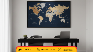 Tranh canvas bản đồ thế giới khổ lớn treo văn phòng