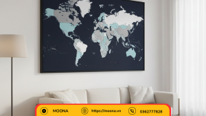 Tranh canvas bản đồ thế giới treo phòng khách